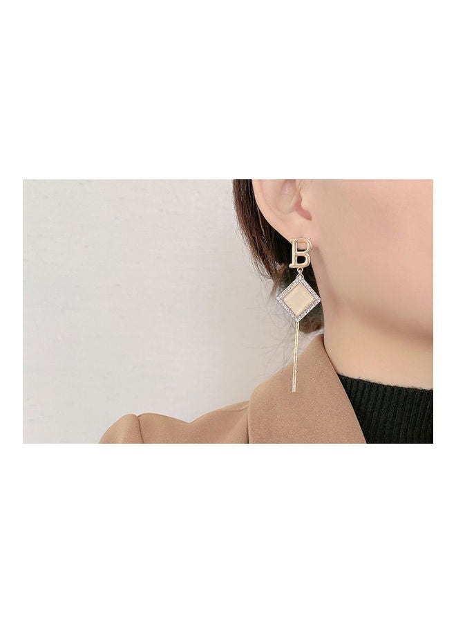 J.J Hand made 925 Sterling Silver Geometric Square Tassel Letter B Earrings - Image 3