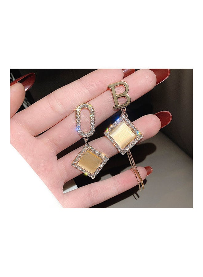 J.J Hand made 925 Sterling Silver Geometric Square Tassel Letter B Earrings - Image 4