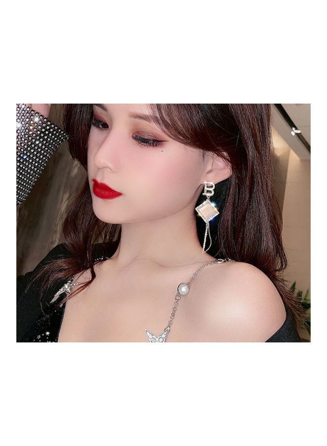 J.J Hand made 925 Sterling Silver Geometric Square Tassel Letter B Earrings - Image 5