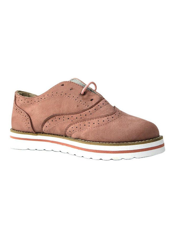 Women Anti-Skid Lace-Up Wingtip Brogue Hollow Shoes Pink  - Image 1