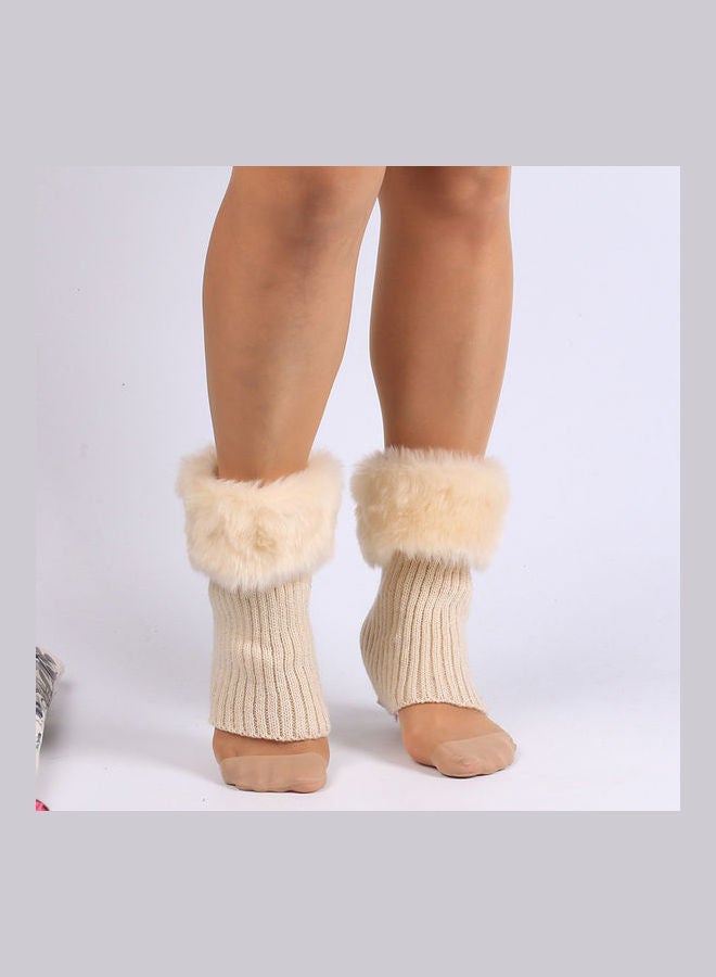 Pair Of Winter Women Solid Color Faux Socks Beige 