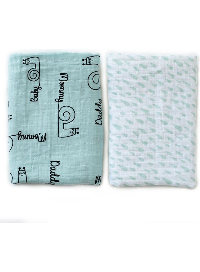 Milk & Moo 2-Piece Swaddle Blanket Set Cotton Light Blue/Black/White 110x110cm  - Image 2