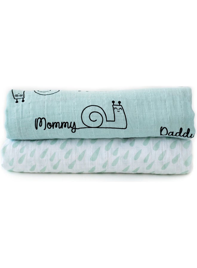 Milk & Moo 2-Piece Swaddle Blanket Set Cotton Light Blue/Black/White 110x110cm  - Image 3