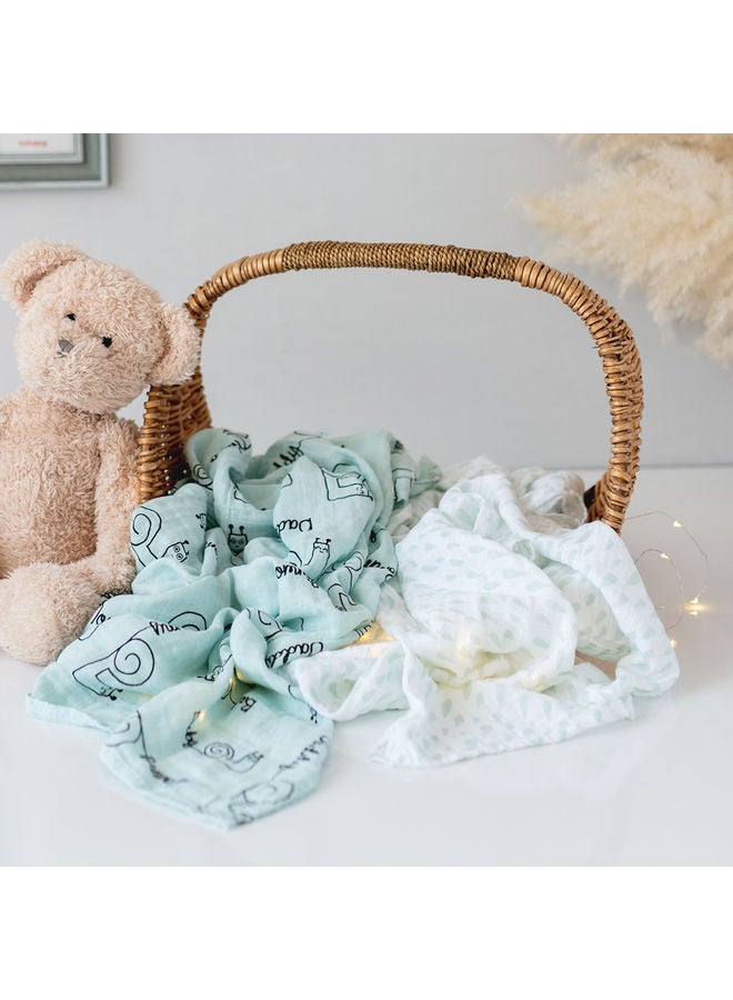 Milk & Moo 2-Piece Swaddle Blanket Set Cotton Light Blue/Black/White 110x110cm  - Image 4