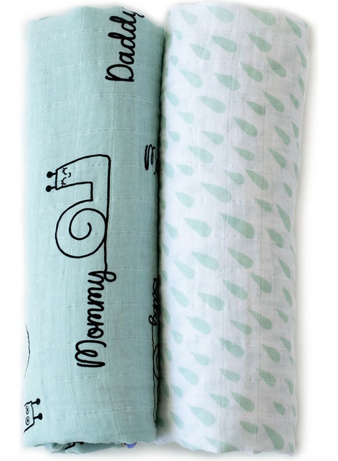 Milk & Moo 2-Piece Swaddle Blanket Set Cotton Light Blue/Black/White 110x110cm  - Image 5