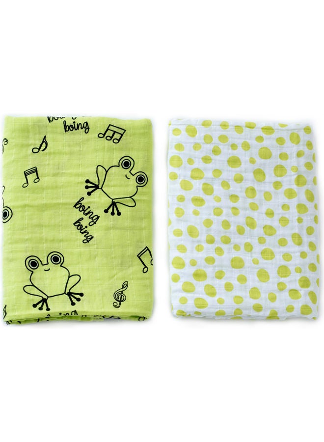 Milk & Moo 2-Piece Swaddle Blanket Set cotton Green/Black/White 110x110cm  - Image 2