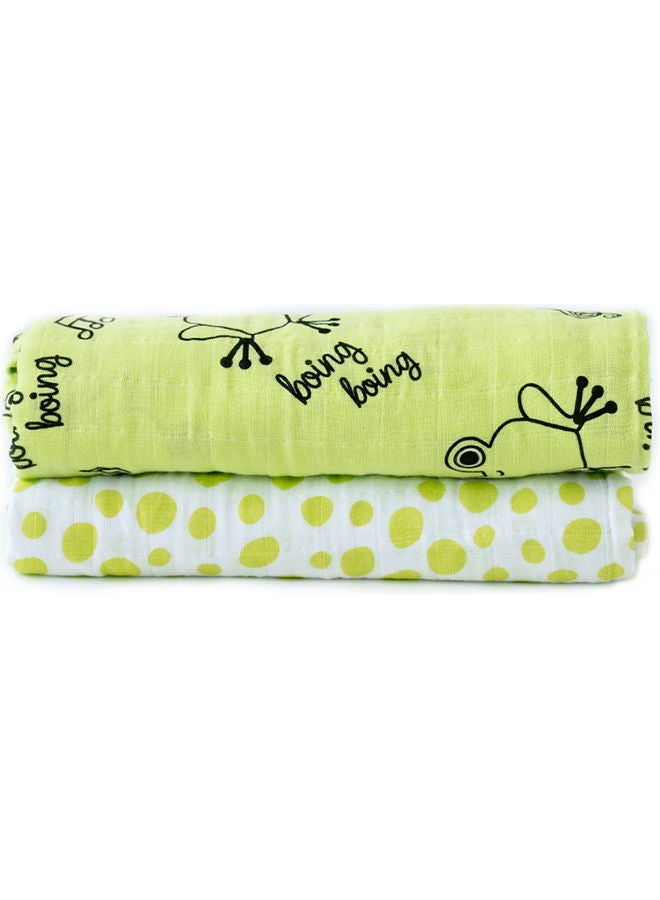 Milk & Moo 2-Piece Swaddle Blanket Set cotton Green/Black/White 110x110cm  - Image 3