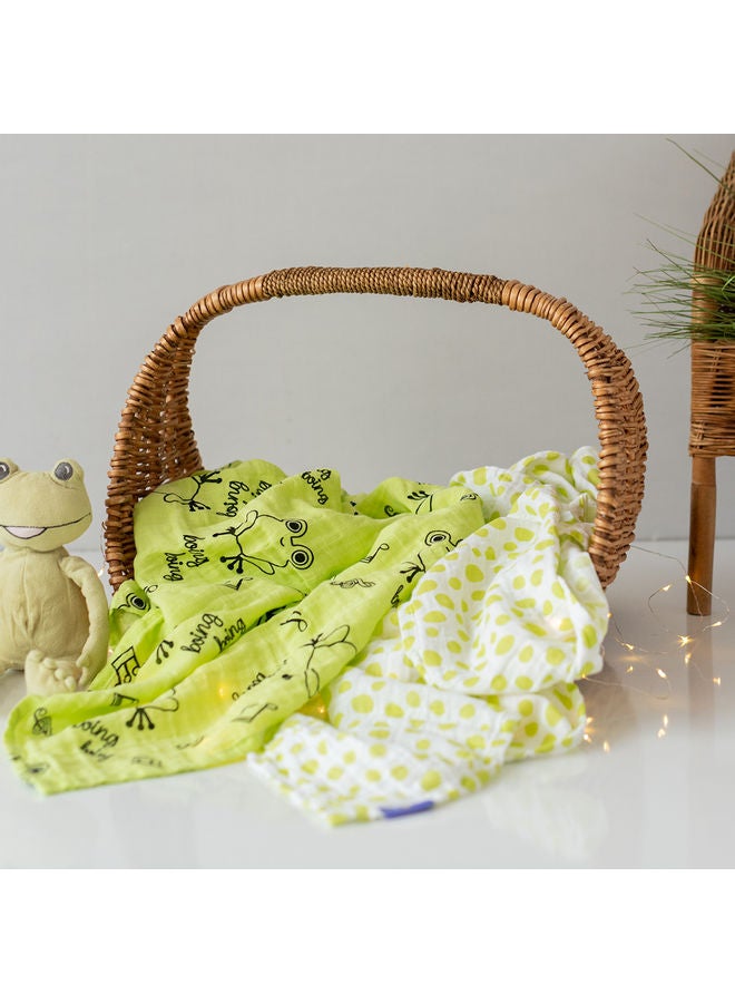 Milk & Moo 2-Piece Swaddle Blanket Set cotton Green/Black/White 110x110cm  - Image 5