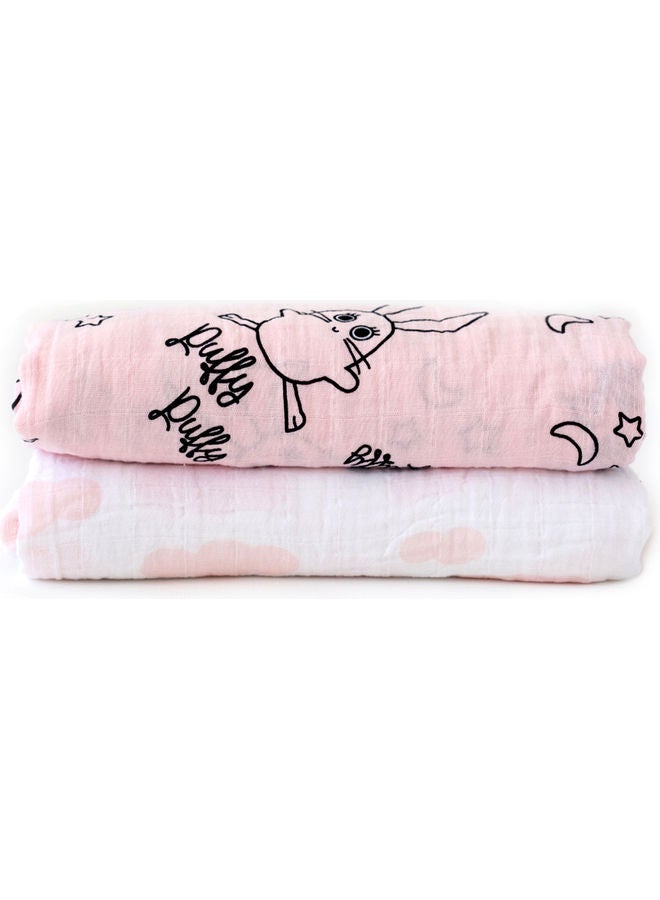 Milk & Moo 2-Piece Swaddle Blanket Set Cotton Pink/Black/White 110x110cm - Image 3