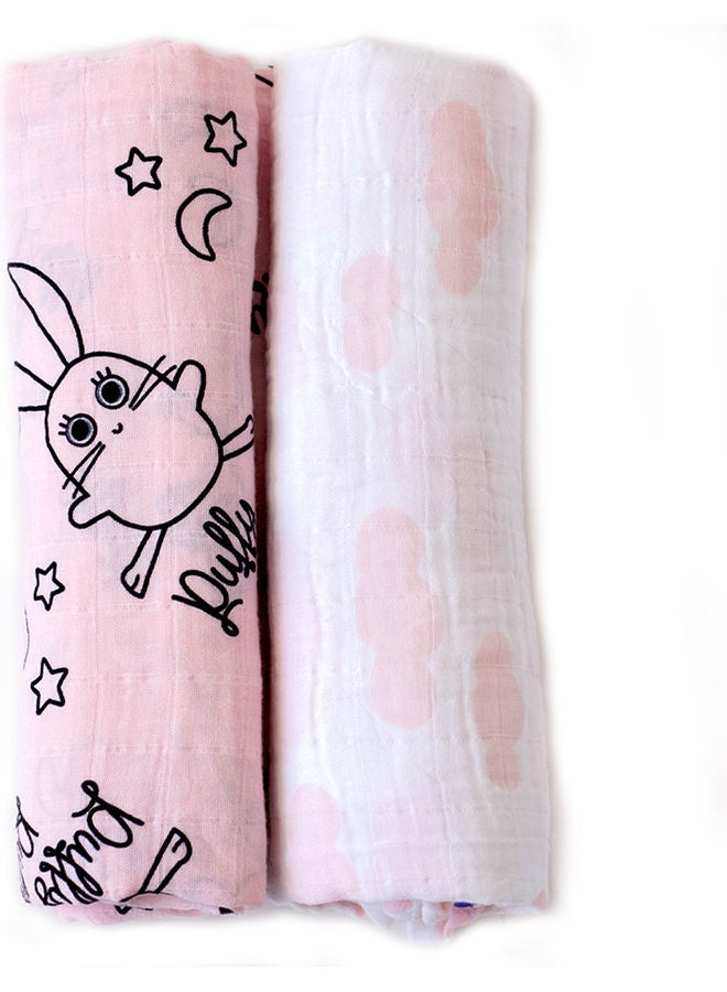 Milk & Moo 2-Piece Swaddle Blanket Set Cotton Pink/Black/White 110x110cm - Image 4
