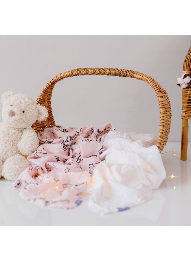 Milk & Moo 2-Piece Swaddle Blanket Set Cotton Pink/Black/White 110x110cm - Image 5