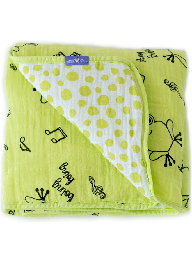 Milk & Moo Frog Printed Blanket Cotton Green/Black 90x110cm - Image 1