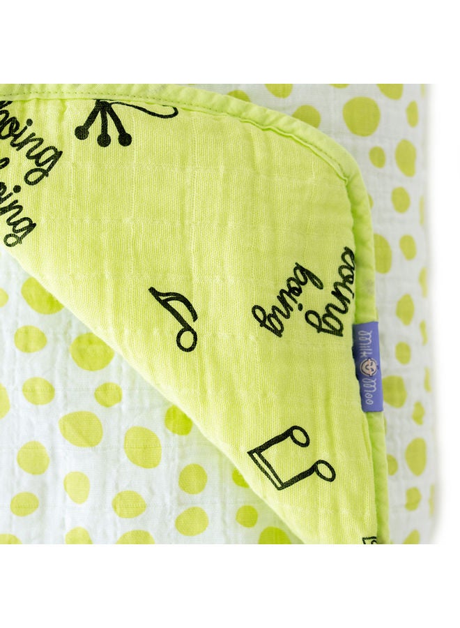 Milk & Moo Frog Printed Blanket Cotton Green/Black 90x110cm - Image 3