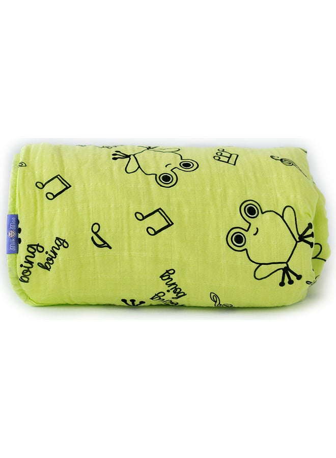 Milk & Moo Frog Printed Blanket Cotton Green/Black 90x110cm - Image 4