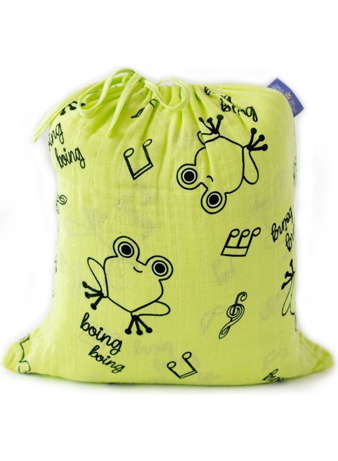 Milk & Moo Frog Printed Blanket Cotton Green/Black 90x110cm - Image 5