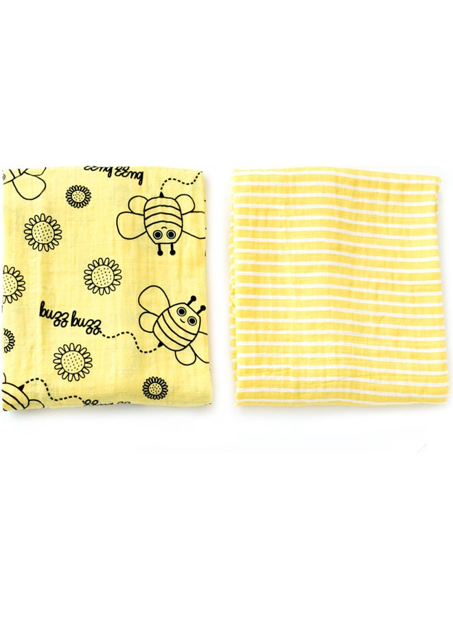 Milk & Moo 2-Piece Swaddle Blanket Set Cotton Yellow/Black/White 110x110cm  - Image 3