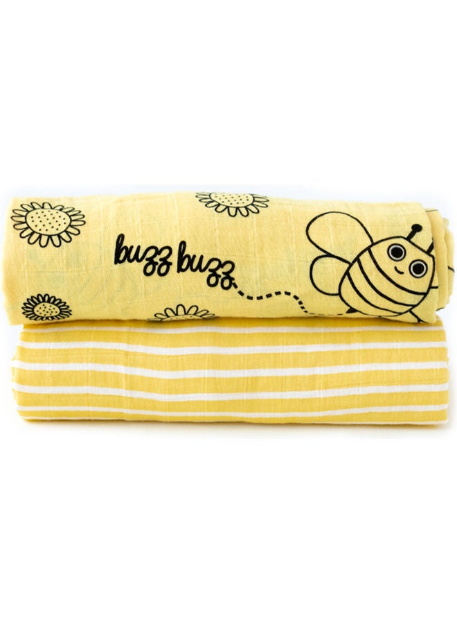 Milk & Moo 2-Piece Swaddle Blanket Set Cotton Yellow/Black/White 110x110cm  - Image 1