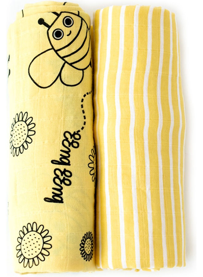 Milk & Moo 2-Piece Swaddle Blanket Set Cotton Yellow/Black/White 110x110cm  - Image 4