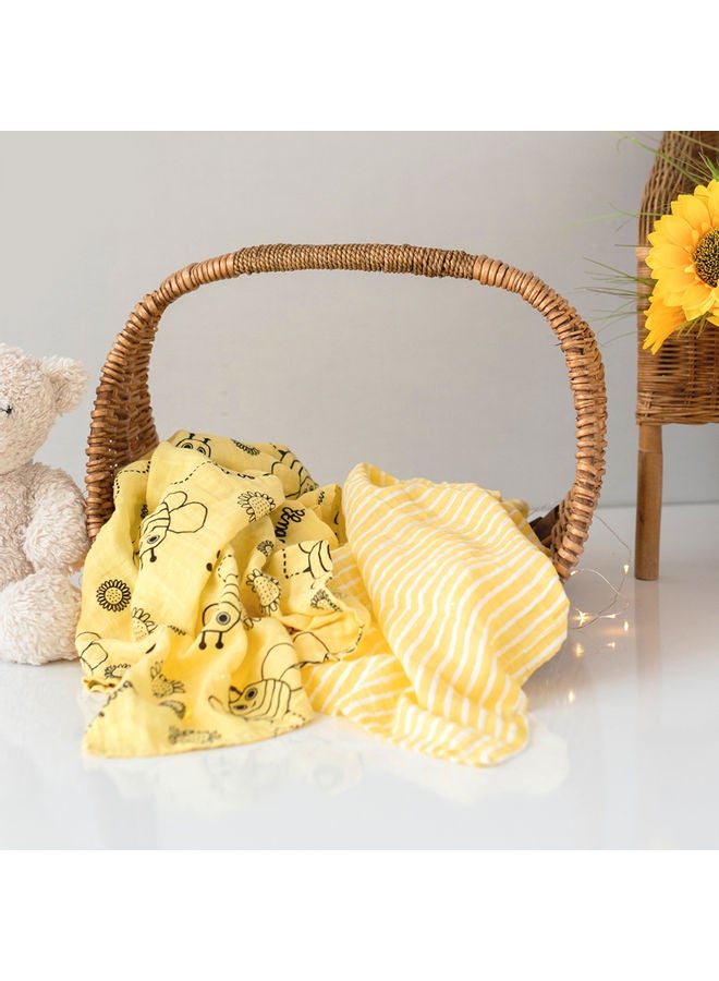 Milk & Moo 2-Piece Swaddle Blanket Set Cotton Yellow/Black/White 110x110cm  - Image 5