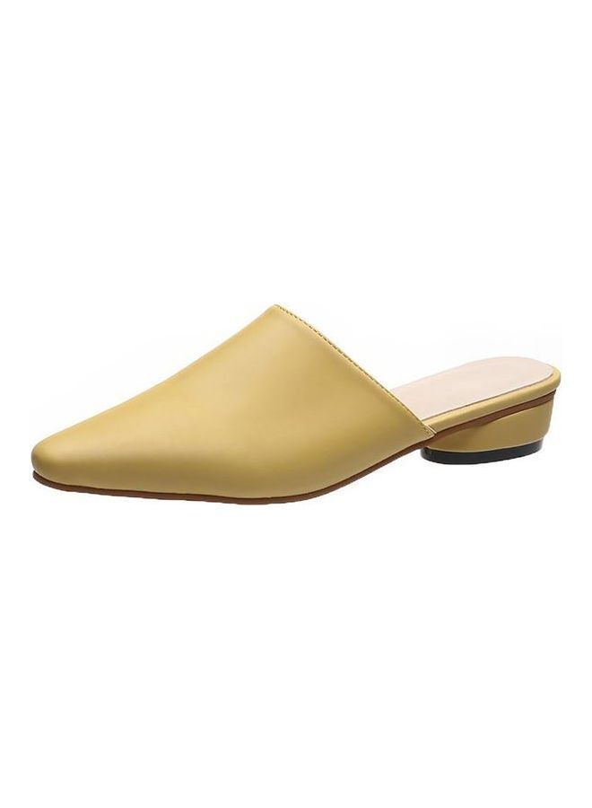 Faux Leather Slip-On Pointed Toe Mules Yellow 
