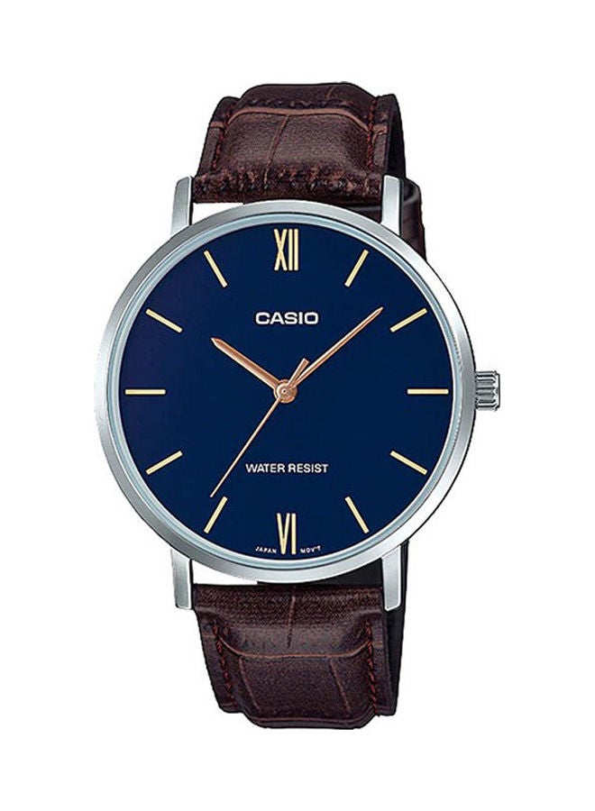 كاسيو ساعة يد بعقارب بسوار من الجلد للرجال طراز MTP-VT01L-2B2 للرجال - Image 1