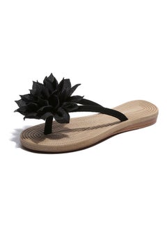 Generic Women Fashion Summer Non Slip Flower Flip Flops Flat Sandals Black/Beige  - Image 1
