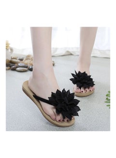 Generic Women Fashion Summer Non Slip Flower Flip Flops Flat Sandals Black/Beige  - Image 2