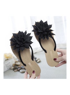 Generic Women Fashion Summer Non Slip Flower Flip Flops Flat Sandals Black/Beige  - Image 3