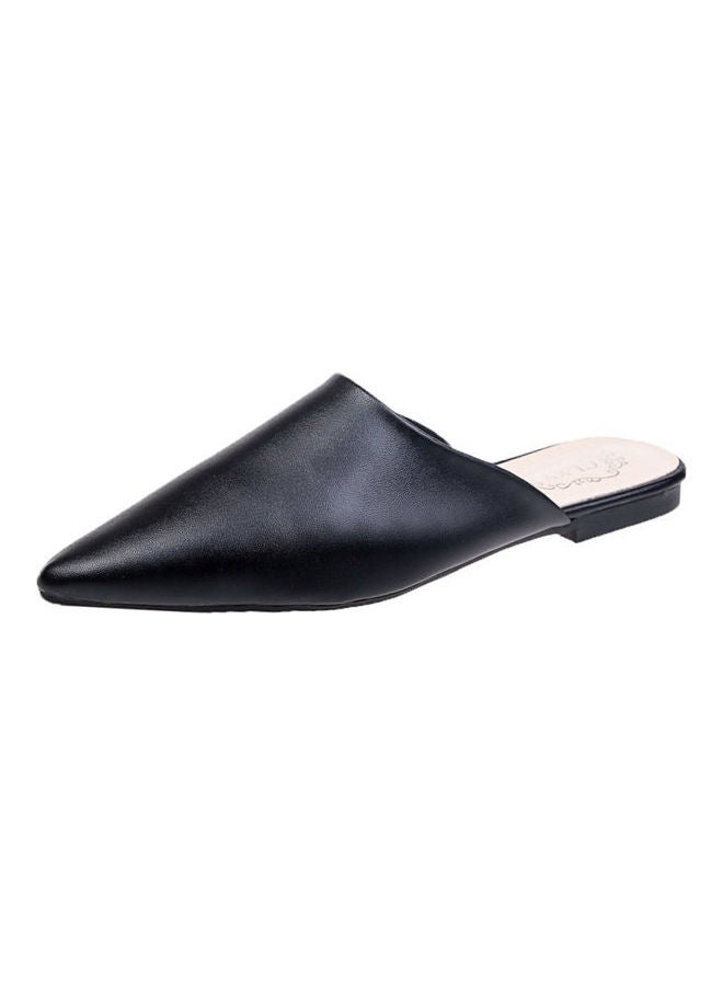 Closed Pointed Faux Leather Mules Shoes Black  - Image 2