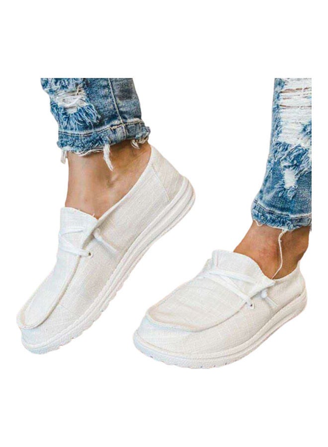 Women Lace-Up Breathable Non-Slip Flat Loafers White  - Image 1