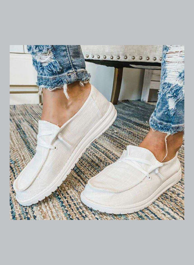 Women Lace-Up Breathable Non-Slip Flat Loafers White  - Image 2