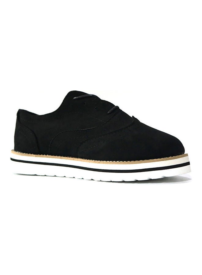 Women Anti-Skid Lace-Up Wingtip Brogue Hollow Shoes Black  - Image 1