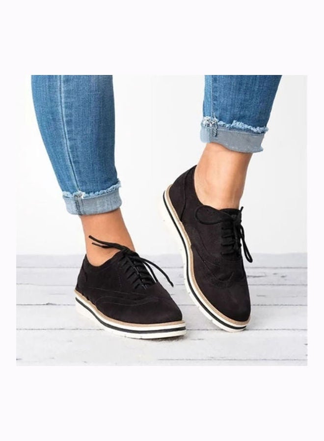 Women Anti-Skid Lace-Up Wingtip Brogue Hollow Shoes Black  - Image 3
