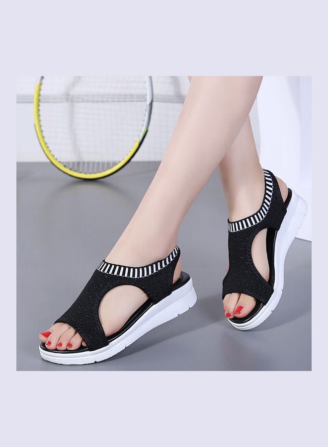 Generic - Open Toe Low Wedge Knitted Sandals Black - Image 1