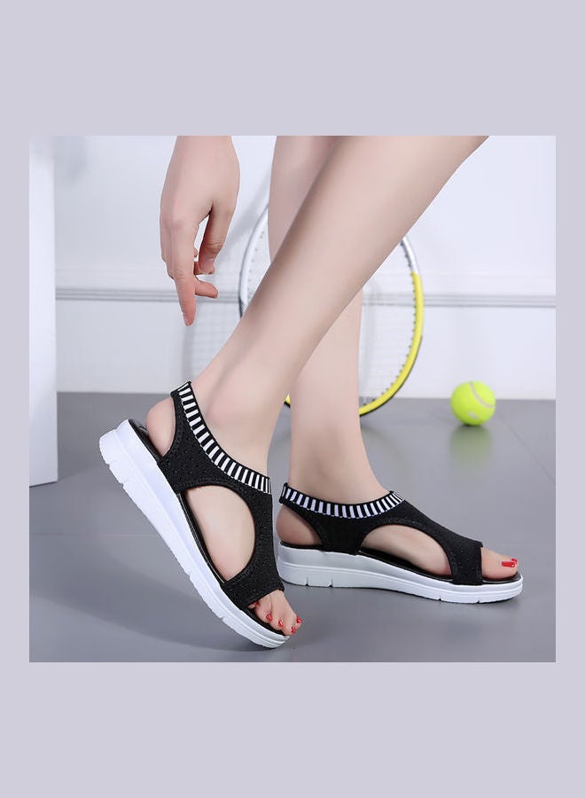 Generic - Open Toe Low Wedge Knitted Sandals Black - Image 1