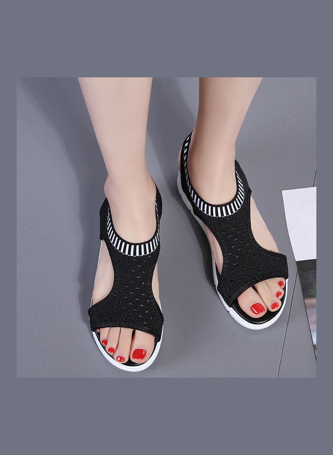 Generic - Open Toe Low Wedge Knitted Sandals Black - Image 1