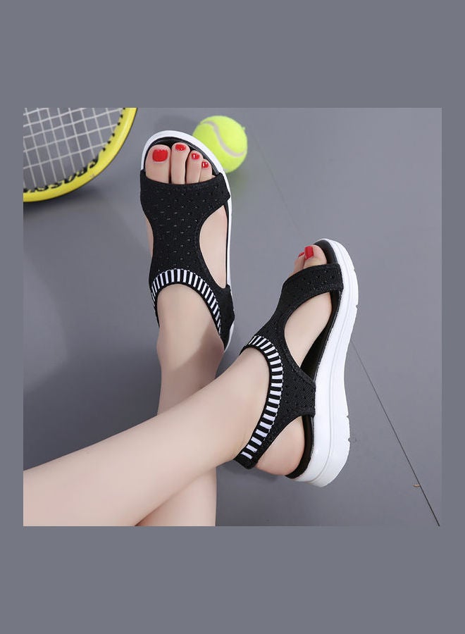 Generic - Open Toe Low Wedge Knitted Sandals Black - Image 1