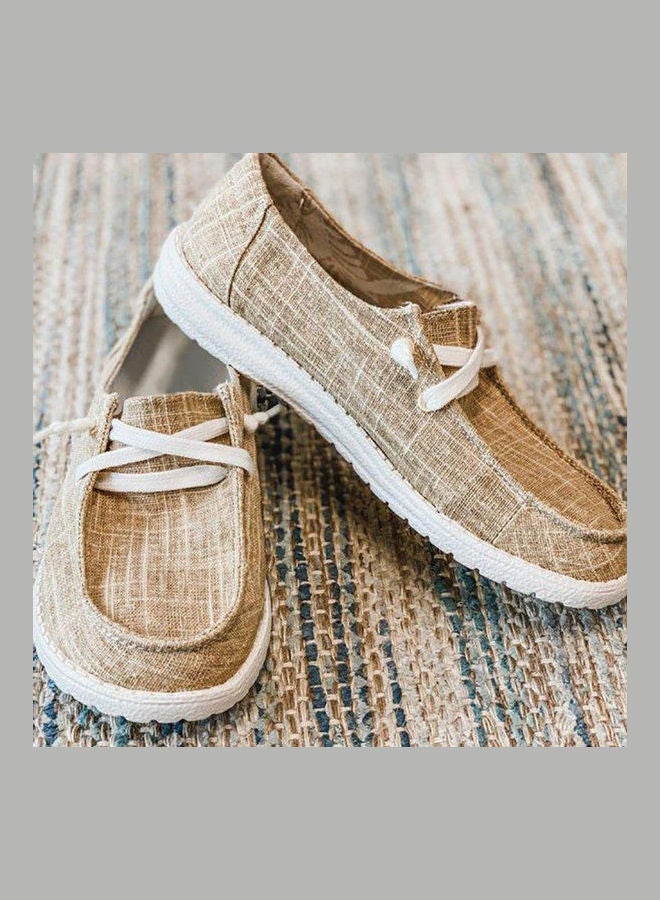 Women Lace-Up Breathable Non-Slip Flat Loafers Brown  - Image 2