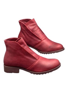 Generic Casual Autumn Winter Faux Leather Slip-On Ankle Boots Red 
