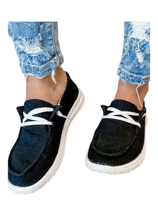 Women Lace-Up Breathable Non-Slip Flat Loafers Black  - Image 1