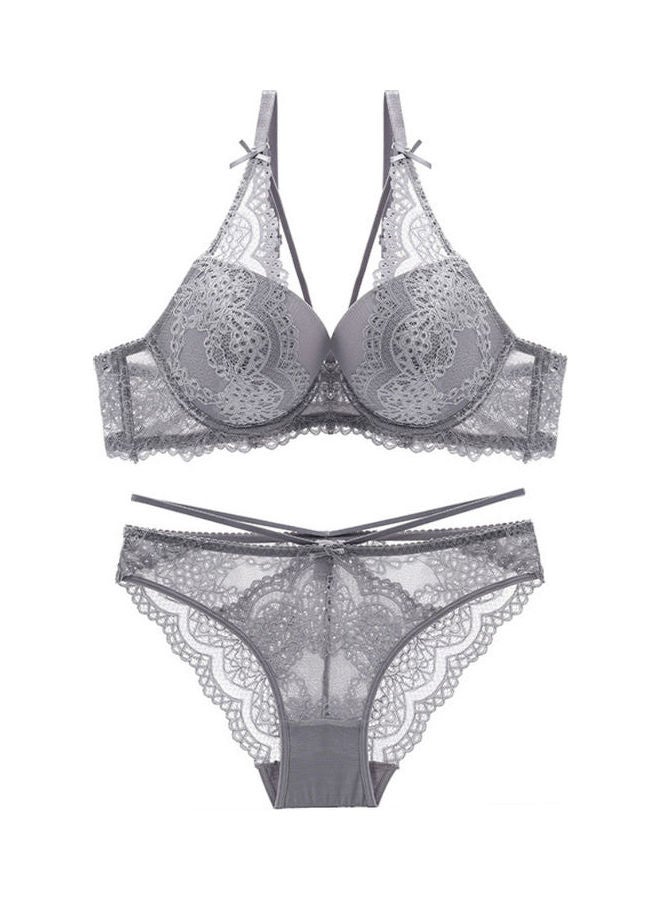 Generic - 2-Piece Push Up Lace Underwear Set Grey - Image 1