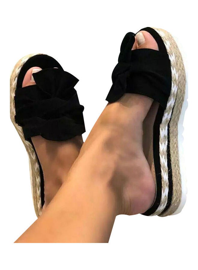 Women Fashion Summer Bow-knot Anti-Skid Sandals Black/Beige - Image 1
