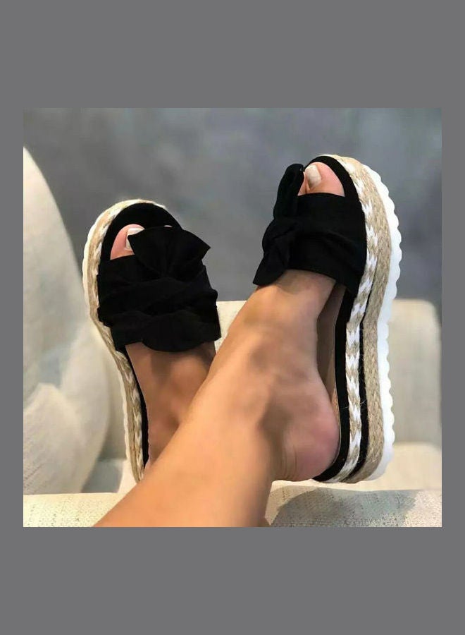 Women Fashion Summer Bow-knot Anti-Skid Sandals Black/Beige - Image 2