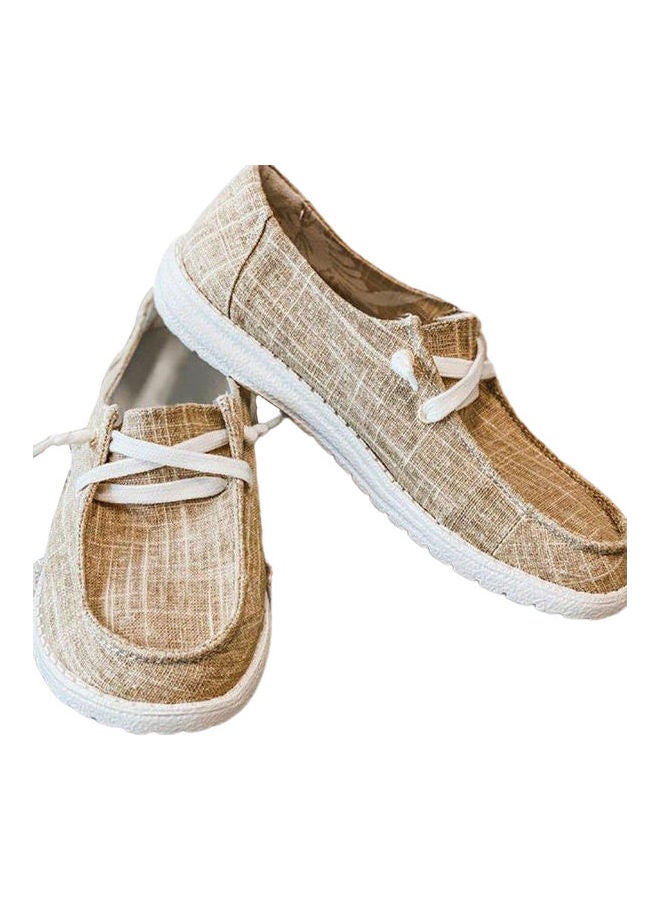 Women Lace-Up Breathable Non-Slip Flat Loafers Brown  - Image 1