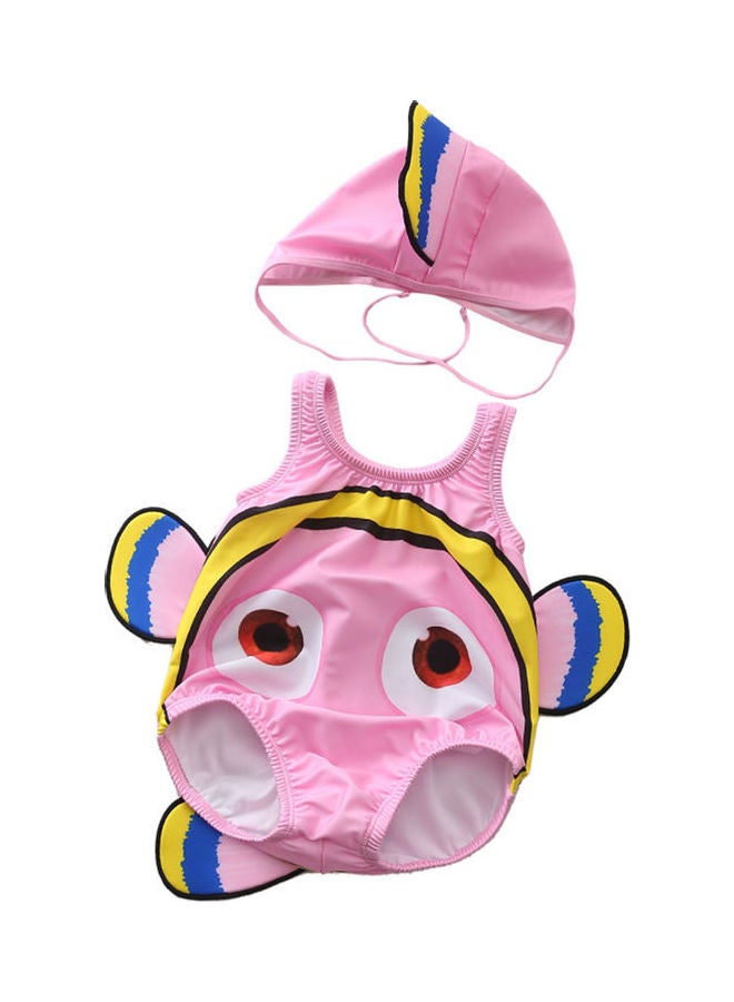 One-Piece Cartoon Clown Fish Quick Dry Swimsuit with Cap Multicolour - v1622750650/N47141414V_1