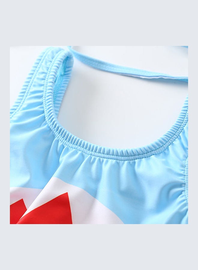 Generic One-Piece Cartoon Shark Quick Dry Swimsuit with Cap Blue/Red  - Image 4