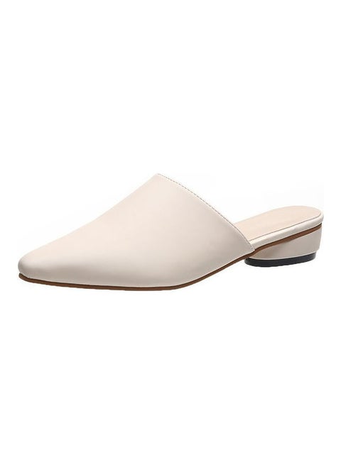 Faux Leather Slip-On Pointed Toe Mules White