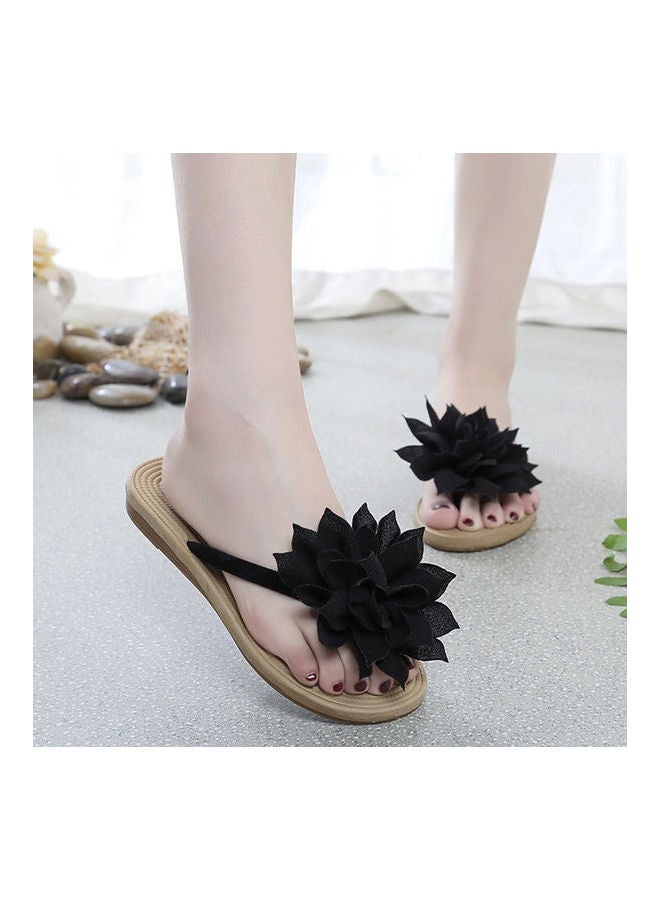 Generic Women Fashion Summer Non Slip Flower Flip Flops Flat Sandals Black/Beige  - Image 2