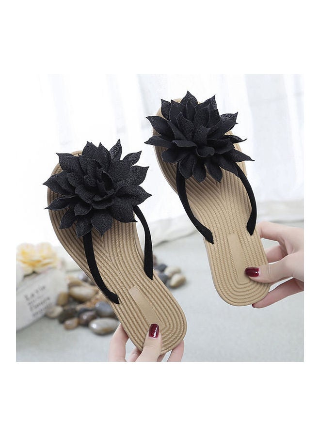Generic Women Fashion Summer Non Slip Flower Flip Flops Flat Sandals Black/Beige  - Image 3