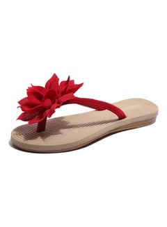 Generic Women Fashion Summer Non Slip Flower Flip Flops Flat Sandals Red/Beige 